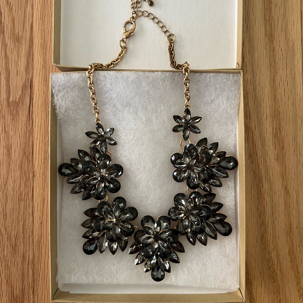 Dark blue statement floral necklace
